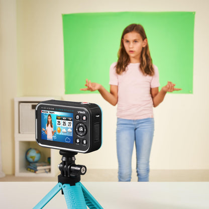 Vtech Kidizoom Video Studio HD blue - Children's camera with greenscreen, tripod, effects, selfie lens, and much more - For children aged 5-12 years.