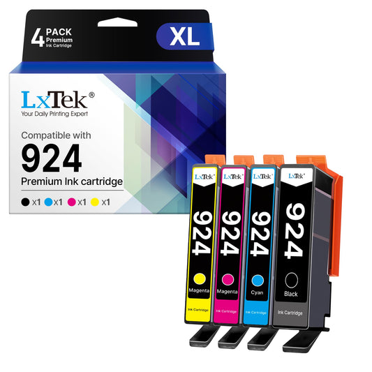 LxTek 924 printer cartridges 924 Multipack 924e Compatible for HP 924 cartridges for HP Officejet Pro 8132e cartridges for Officejet Pro 8122e 9120e 9730e 8124e 8120e 8130e (4-pack, No chip)