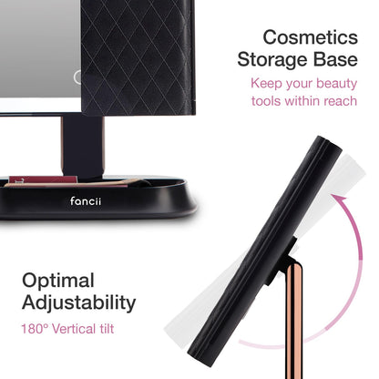 Fancii cosmetic mirror with natural LED light - illuminated makeup mirror with 5x and 7x magnification mirrors - dimmable lights, touch illumination, tabletop mirror - Sora (Black)