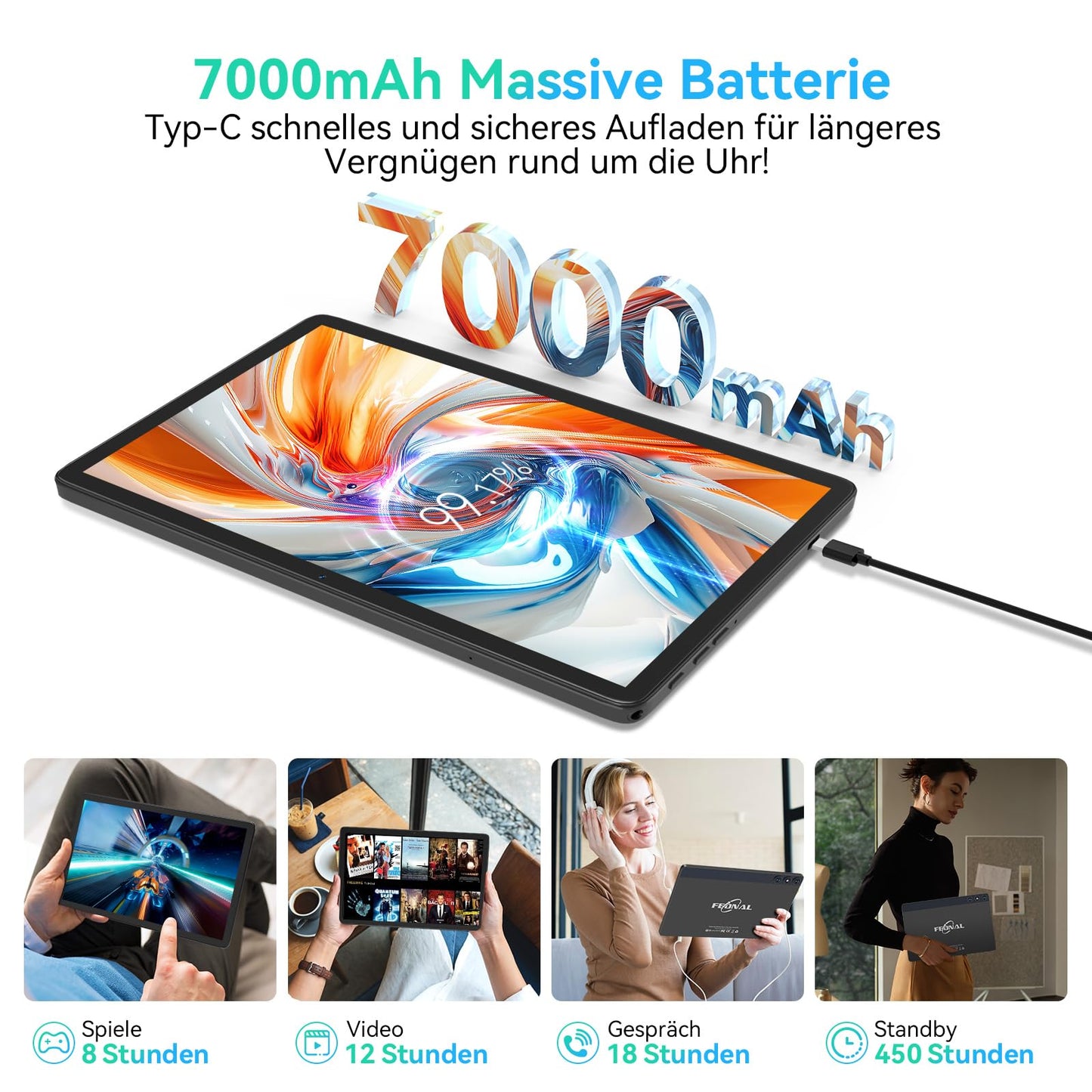 2025 Latest Android 14 Tablet 10 inch, 4G LTE Tablets with 2 SIM 1 SD slot, 5G Wifi Tablets PC with 14GB+128GB(1TBTF), 3-in-1 Tablet with Keyboard Mouse-Octa-core, 1080FHD, 13MP+8MP, 7000mAh, GPS/OTG-Gray