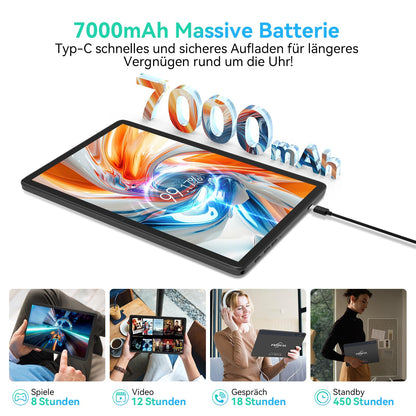 2025 Latest Android 14 Tablet 10 inch, 4G LTE Tablets with 2 SIM 1 SD slot, 5G Wifi Tablets PC with 14GB+128GB(1TBTF), 3-in-1 Tablet with Keyboard Mouse-Octa-core, 1080FHD, 13MP+8MP, 7000mAh, GPS/OTG-Gray
