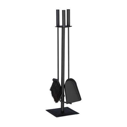 Relaxdays fireplace tool set, 4-piece fireplace equipment with shovel, broom, poker & stand, modern stove tools, black, 61 x 15 x 15 cm