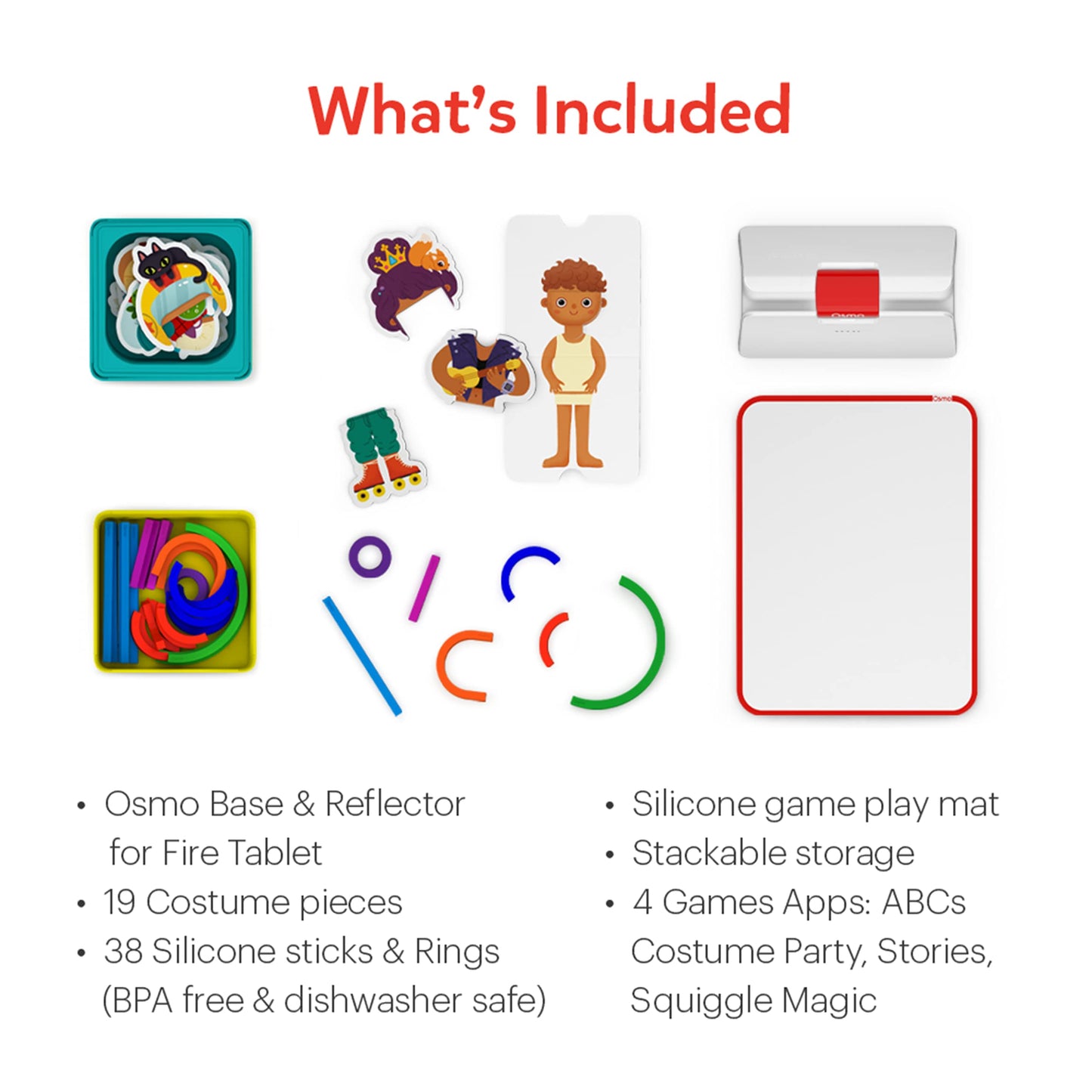 Osmo - Little Genius Starter Kit for Fire Tablet - 4 Learning Games - Ages 3-5 - Letters, Sounds, Creativity - Digital play with real game pieces - (includes Osmo Base for Fire) - German translated