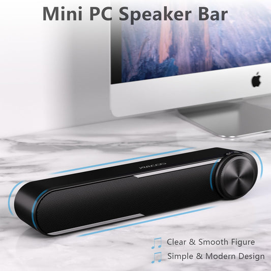 Jeecoo A30 PC speakers, computer speakers for PC, USB powered PC soundbar in black. Speakers for PC, laptop, monitor, iPad, tablets, smartphone (USB+3.5mm)