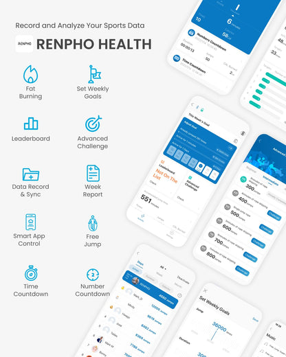 RENPHO Jump Rope with Counter, smart weighted jump rope for fitness training, adjustable rope for beginners and pros, with app data analysis for calorie burning.
