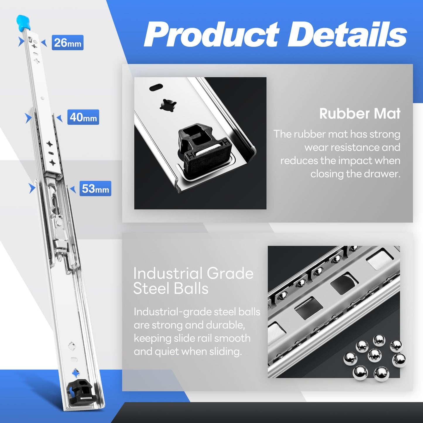 SHUHANG Heavy Duty Drawer Slides Full Extension 1000mm with Lock, Ball Bearing Bearing Capacity120 KG Load Capacity Side Mount 1 Pair (2 Pieces)