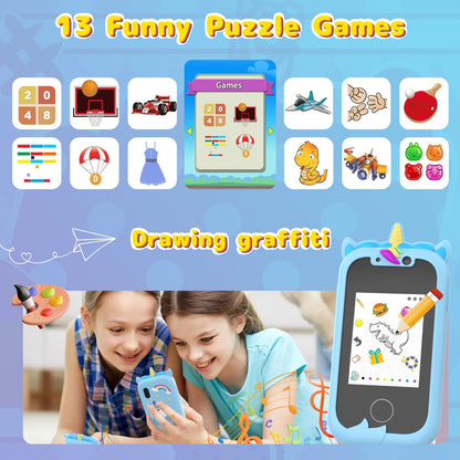 Ashfly 2.4" Unicorn Kids Camera, 1080P HD Dual Camera Children's Toy, Recordable Video, Kids Smartphone Toy with SD Card, Pretend Smartphone for 3-10 Year Old Girls and Boys.