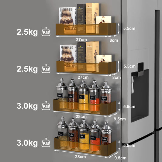 Golden Bell 4 Piece Magnetic Spice Rack, Magnetic Shelf Refrigerator, Spice Rack Without Drilling, Strong Magnetic Spice Organizer, Black