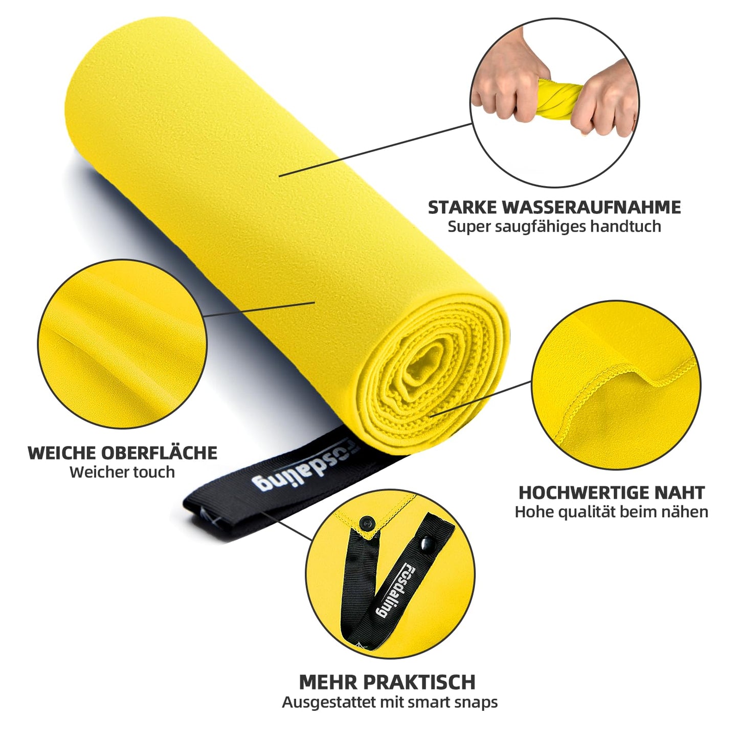 Fosdaling Microfiber Towel 3 Piece Set (Large 160×80cm and 2 Small 80×40cm), Quick-drying Microfiber Fitness & Sport Towels, for Beach, Bath, Gym and Travel (Yellow)