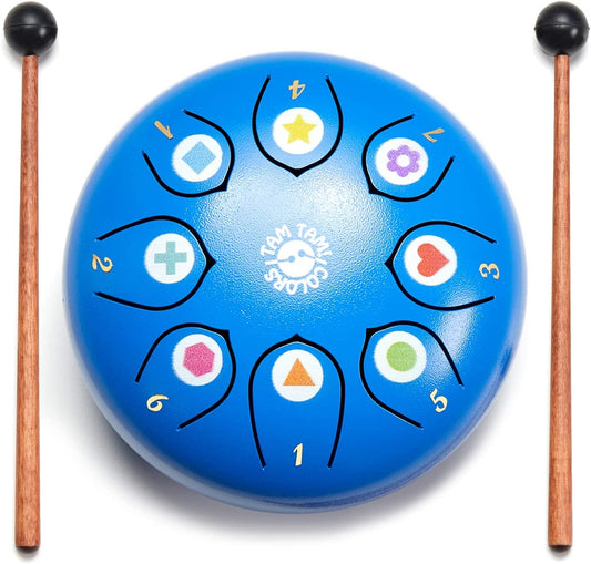 Montessori children's drum - handpan tongue drum for kids aged 3-6, easy to play, promotes creativity & concentration, comes with mallets, music book & bag.