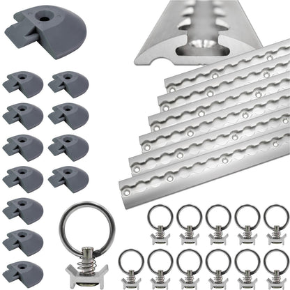 Aircraft rail semi-circular silver anodized 6X 1.5 meters with 12 eyelets and 12 end caps, aluminum tie-down rail sturdy, high stability and durability, for trailers, cars, campers, motorhomes