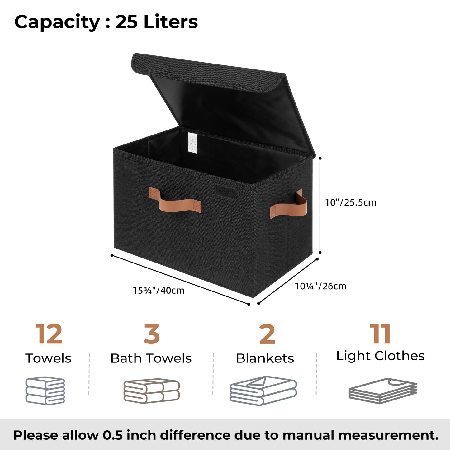GRANNY SAYS Storage Bins with Lid, Set of 2 Fabric Storage Boxes, Foldable Organizer Box with Lid, Storage Baskets for Clothes, Black Foldable Boxes with Lid for Closet
