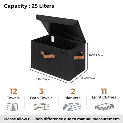 GRANNY SAYS Storage Bins with Lid, Set of 2 Fabric Storage Boxes, Foldable Organizer Box with Lid, Storage Baskets for Clothes, Black Foldable Boxes with Lid for Closet