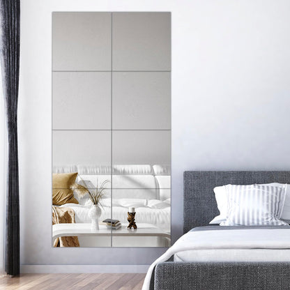 COUXILY 8 pieces 20.5x20.5cm Square Self-Adhesive Mirror Film HD Frameless Tile Glass Mirror Wall Stickers for Bedroom, Gym, Dance Studio (Fine Grinding, 8 Pieces)