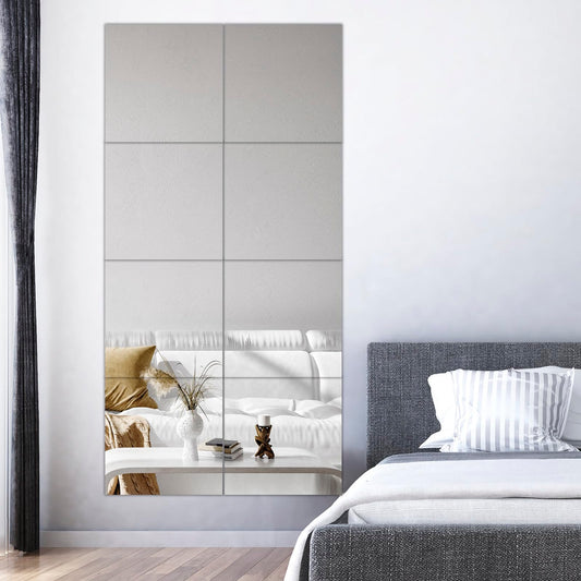 COUXILY 8 pieces 20.5x20.5cm Square Self-Adhesive Mirror Film HD Frameless Tile Glass Mirror Wall Stickers for Bedroom, Gym, Dance Studio (Fine Grinding, 8 Pieces)