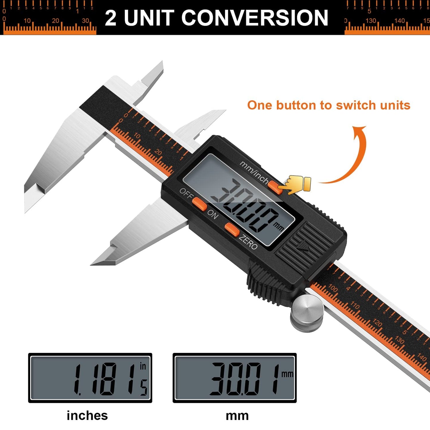 HARDELL Digital Caliper 150mm, Stainless Steel with LCD Display, Inch and Millimeter Conversion, Household & Industrial Measuring Tool with 2 Spare Batteries