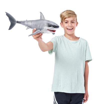 Robo Alive Great White Shark Series 1 by ZURU, battery-operated robot shark toy with light-up feature, perfect for summer pool fun, bath time toy, shark lovers.