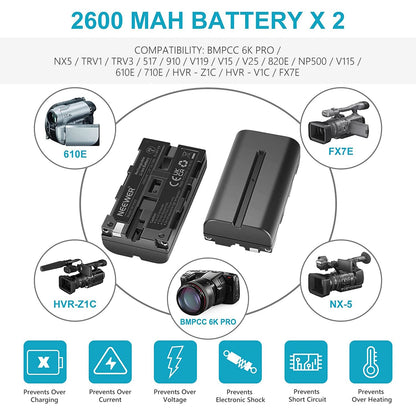 NEEWER NP F550 battery charger set, compatible with Sony NP F970 F750 F770 F960 F550 F530 F330 F570 CCD SC55 TR516 TR716 TR818 TR910 TR917 NEEWER LED light/monitor/camera slider (2-pack, black).
