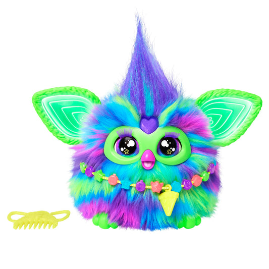Furby Galaxy, glows in the dark, interactive plush toy - German Version, Silver/Blue/Purple