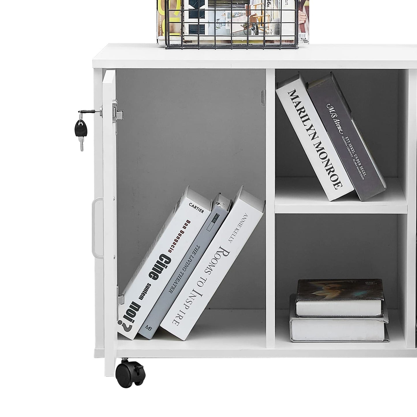 CLIPOP Rolling File Cabinet Office Cabinet with Wheels, Mobile Filing Cabinet Lockable with 3 Drawers, Closed and Open Storage Space, Under Desk Cabinet for A4 Paper, Letters, Files, White