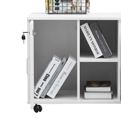 CLIPOP Rolling File Cabinet Office Cabinet with Wheels, Mobile Filing Cabinet Lockable with 3 Drawers, Closed and Open Storage Space, Under Desk Cabinet for A4 Paper, Letters, Files, White