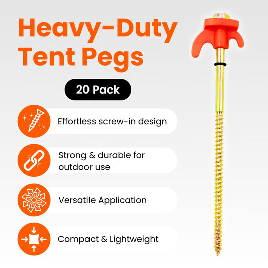 Green Thumbz Tent Pegs - 20 Pack Camping Stakes Ground Nails Sturdy - Galvanized Tent Pegs with Screw Design for Tough Grounds - Durable Camping Screw Pegs for Outdoor Use (20.5cm)