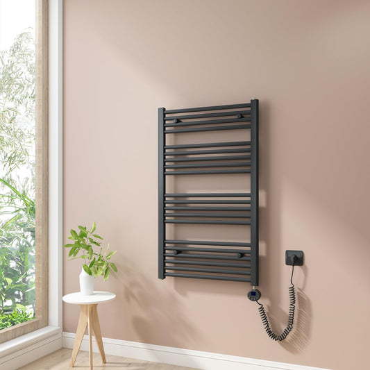 Heilmetz electric towel radiator 100x60cm with digital thermostat and timer function straight towel warmer anthracite 500W.