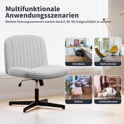 naspaluro office chair without armrests, desk chair with fabric cover, reading chair with wider cushion for sitting cross-legged, rocking function, height adjustable, 360° swivel chair for home, gray