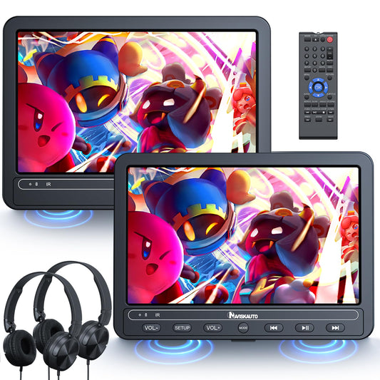 NAVISKAUTO 10.5'' Car DVD Player with 2 Screens, 2 Headphones, 5 Hour Battery, Car DVD Player with 2 Monitors, Headrest TV for Kids, Last Memory, USB, AV In/Out, 12V.