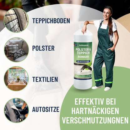 SCHLAUPUTZ® Cleaning Extractor Carpet & Upholstery Cleaner Concentrate - 1L Stain Remover Cleaning Agent for Carpet, Sofa, Car Seats - Use in Wet Vacuum & Hand Cleaning - No Bleach