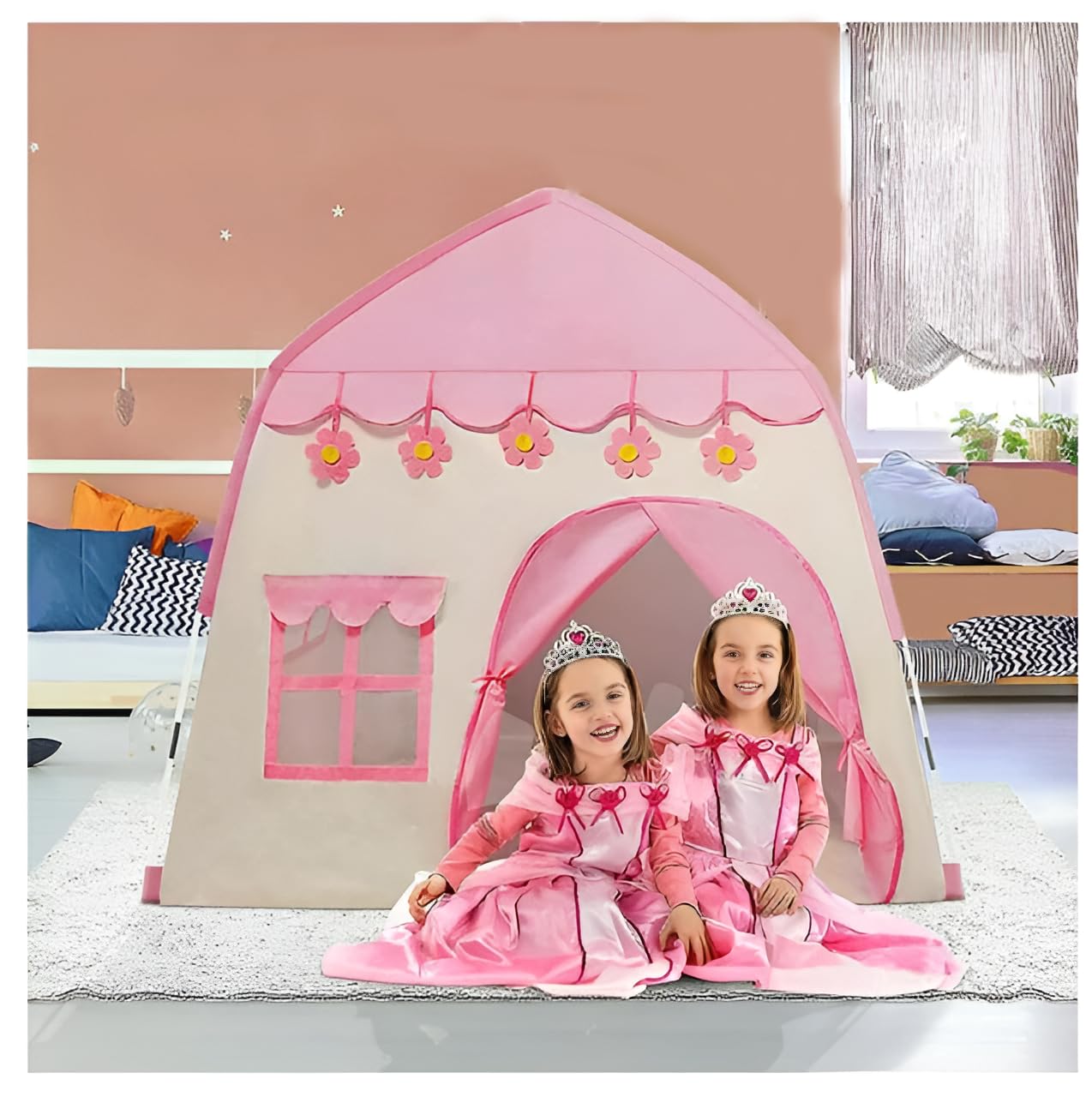 Indoor children's tent, play tent for kids, girls' playhouse, 130*100*130CM large children's play tent, children's play tent (pink)