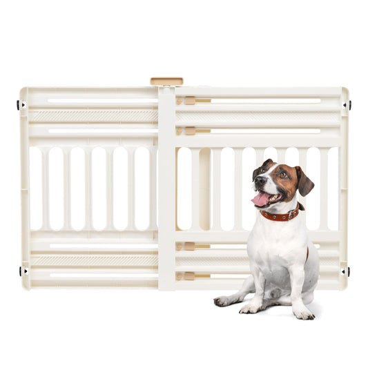 Iris Ohyama, Plastic Safety Fence, easy to install and clean, pet barrier, L64 x W61 x H5 cm, single unit, BPA-free, no drilling, PBR-600, dogs, White/Almond