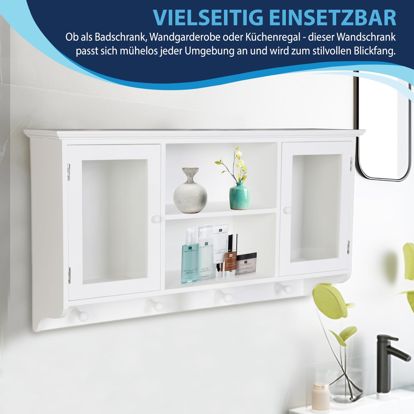 DRULINE wall coat rack white - modern coat rack made of MDF wood, matt lacquered - with sturdy metal hooks, ideal for hallway, bedroom, office - space-saving wall mounting, stylish storage.