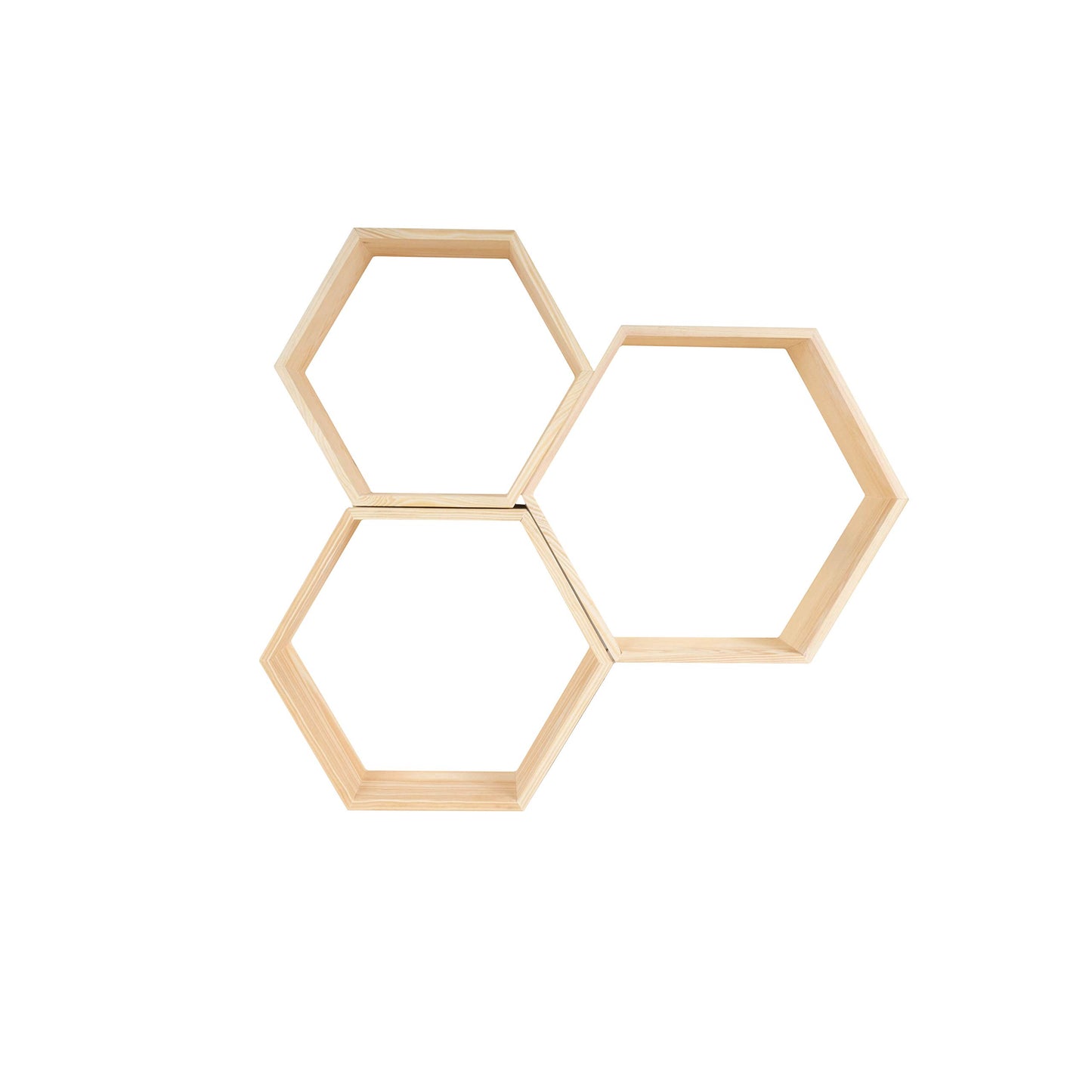 HANDKADECOR Hexagonal Wooden Shelves - Set of 3 - Honeycomb shaped shelf boxes stand