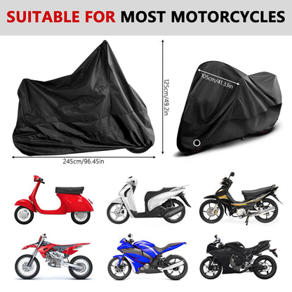 Motorcycle cover, 210D waterproof UV-resistant motorcycle garage, winterproof motorcycle cover for outdoor use, scooter moped cover (245cmx105cmx125cm).
