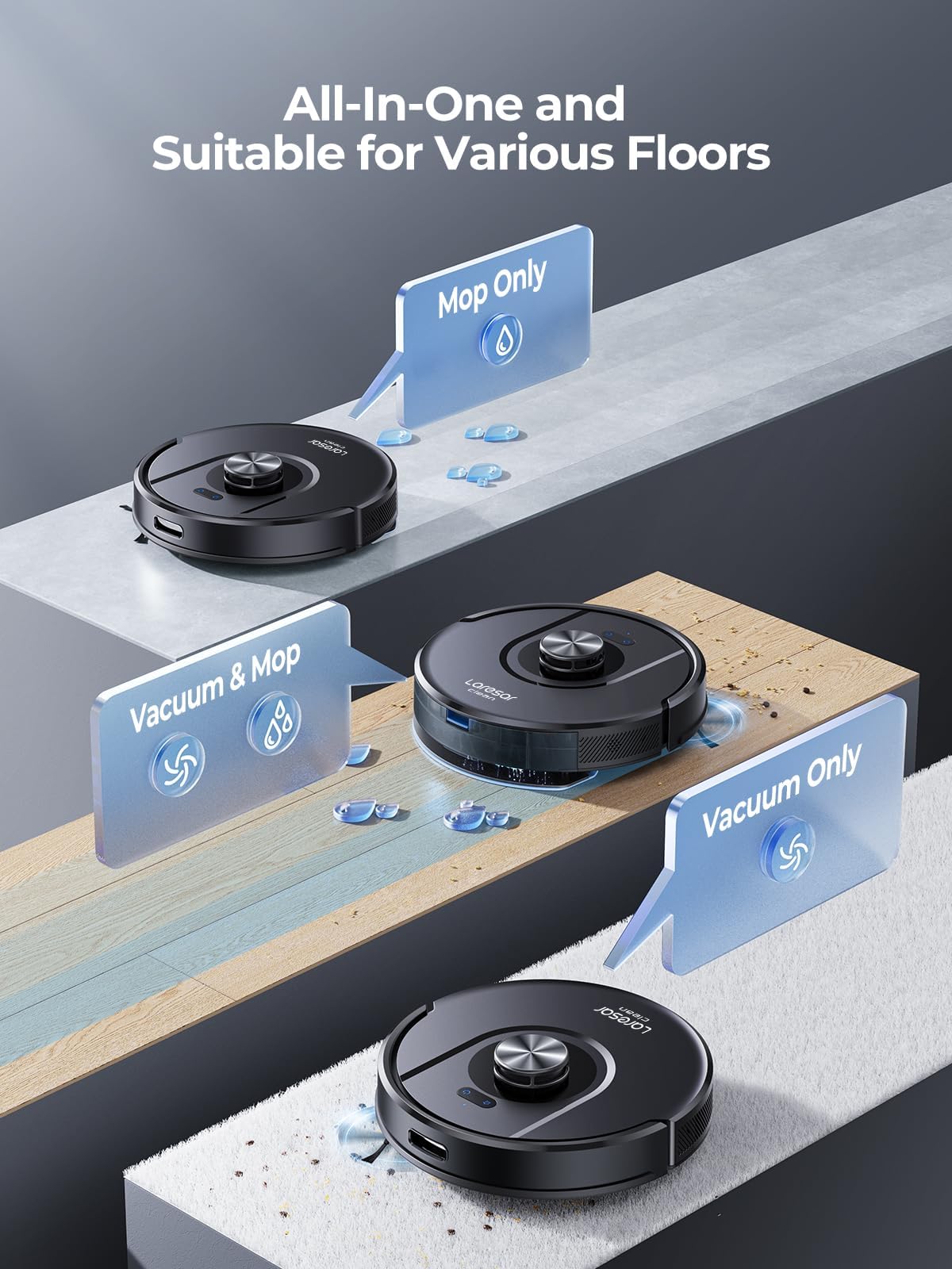Laresar Clean robot vacuum with mopping function, LiDAR navigation, live map, 5000Pa suction power Mars01 up to 180min, perfect for pet hair, carpet, hard floors.