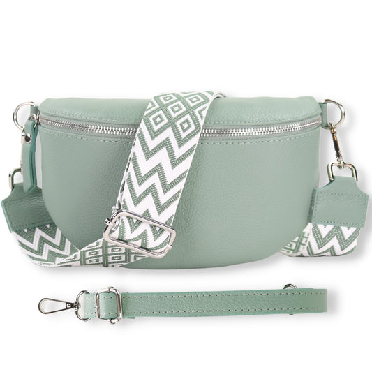 Blade leather fanny pack for women, stylish waist bag with 2 patterned and leather removable & adjustable wide belts, crossbody bag for women, high-quality chest bag for ladies