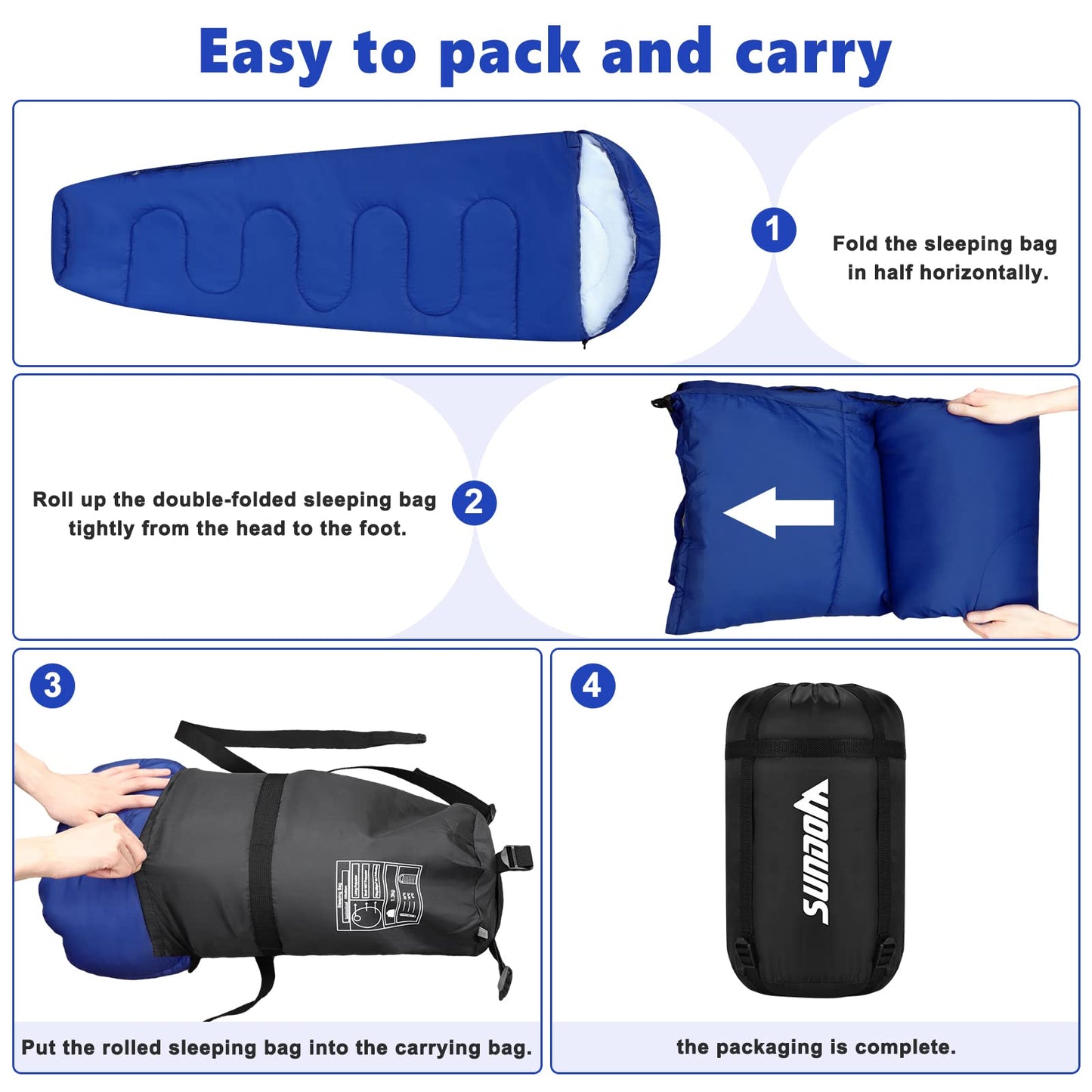 Outdoor sleeping bag for camping 3 seasons - Adult summer sleeping bag 2 in 1 function Mummy bags Warm Lightweight Water-resistant for backpacking hiking and traveling