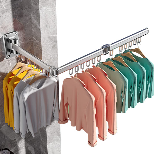 AISIR wall-mounted clothes rack, aluminum clothes hanging rail, foldable laundry dryer for balcony/bedroom - silver.