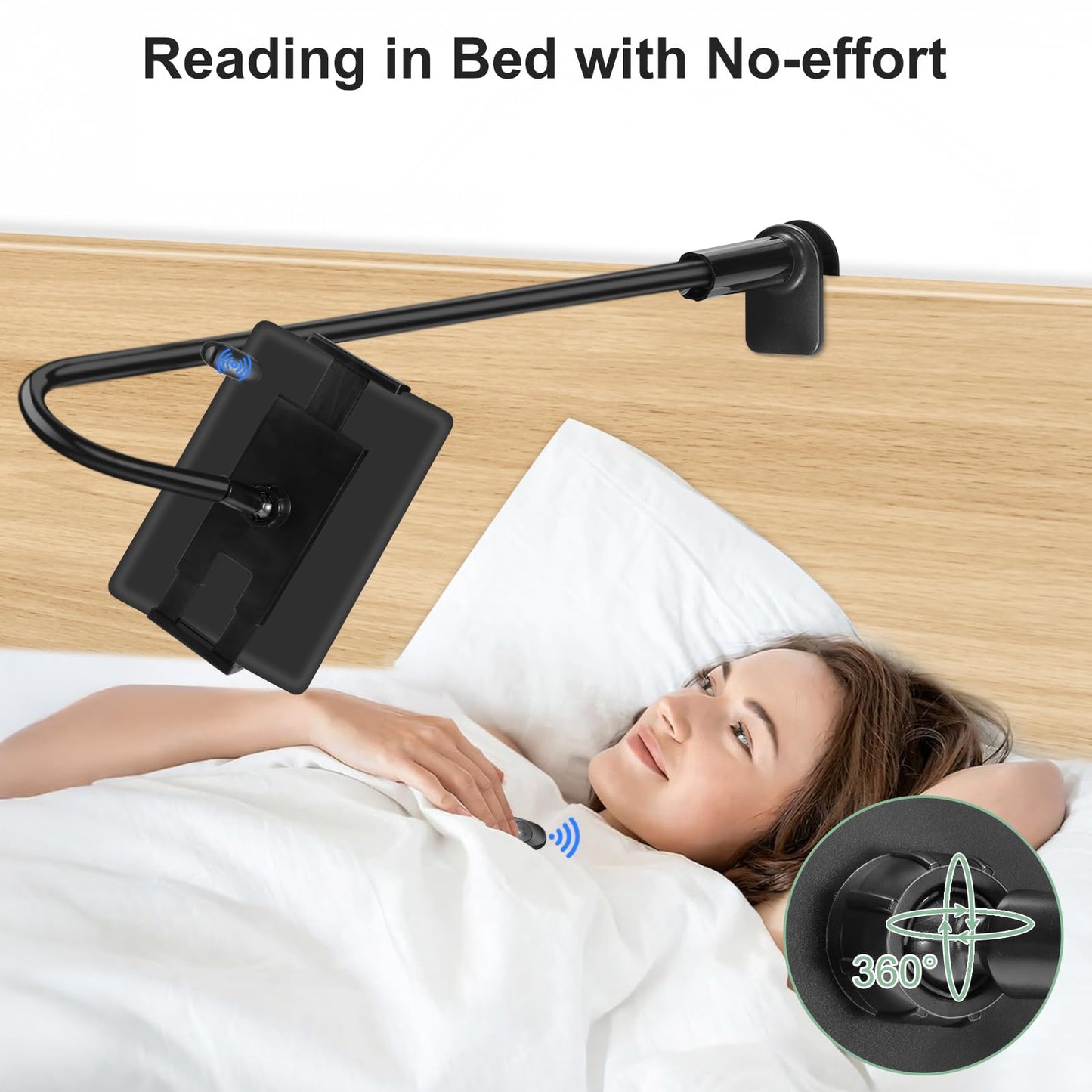 MAHYKO flexible tablet holder for Kindle reading in bed with RF remote page turner, eReader stand with page turning, flexible arm stand for Kindle accessories Paperwhite, Tolino, Kobo