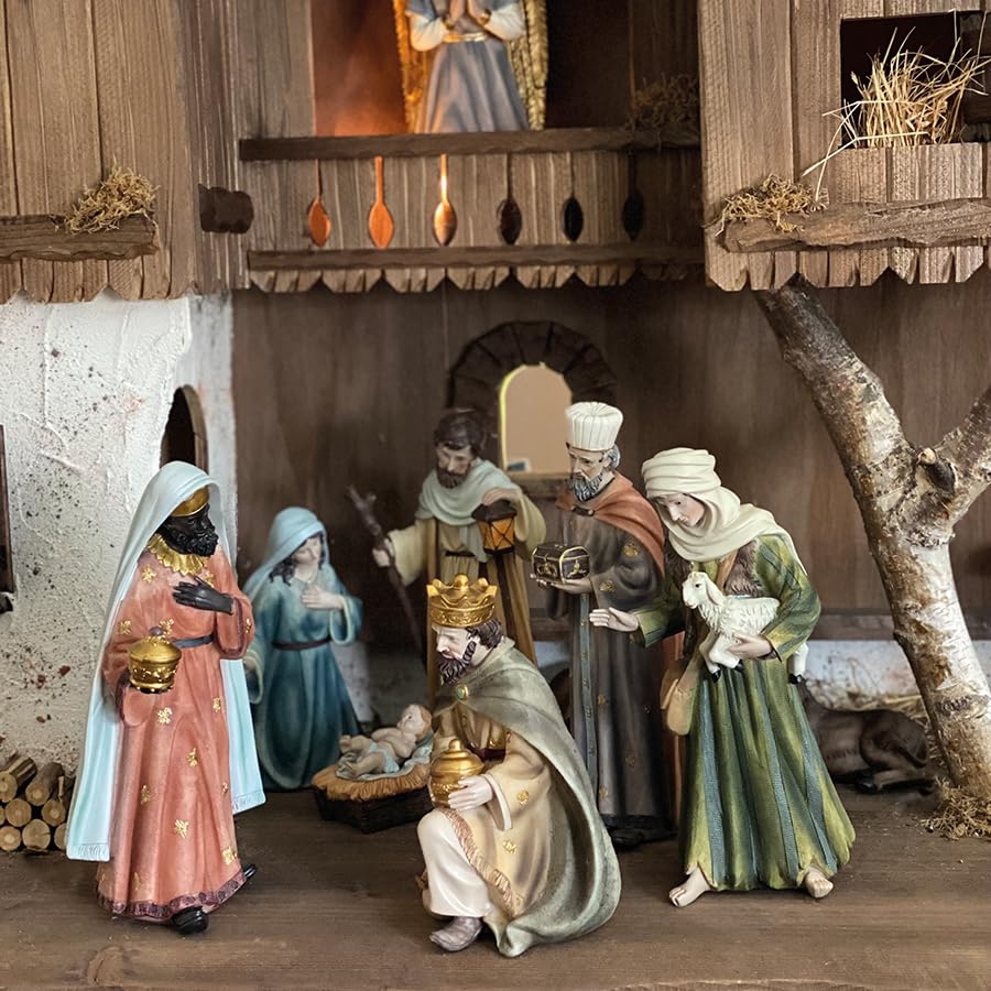 2X FADED Fountain, with pump/Height: 19cm/Hand-painted/detailed nativity figures - Christmas table decoration nativity accessory