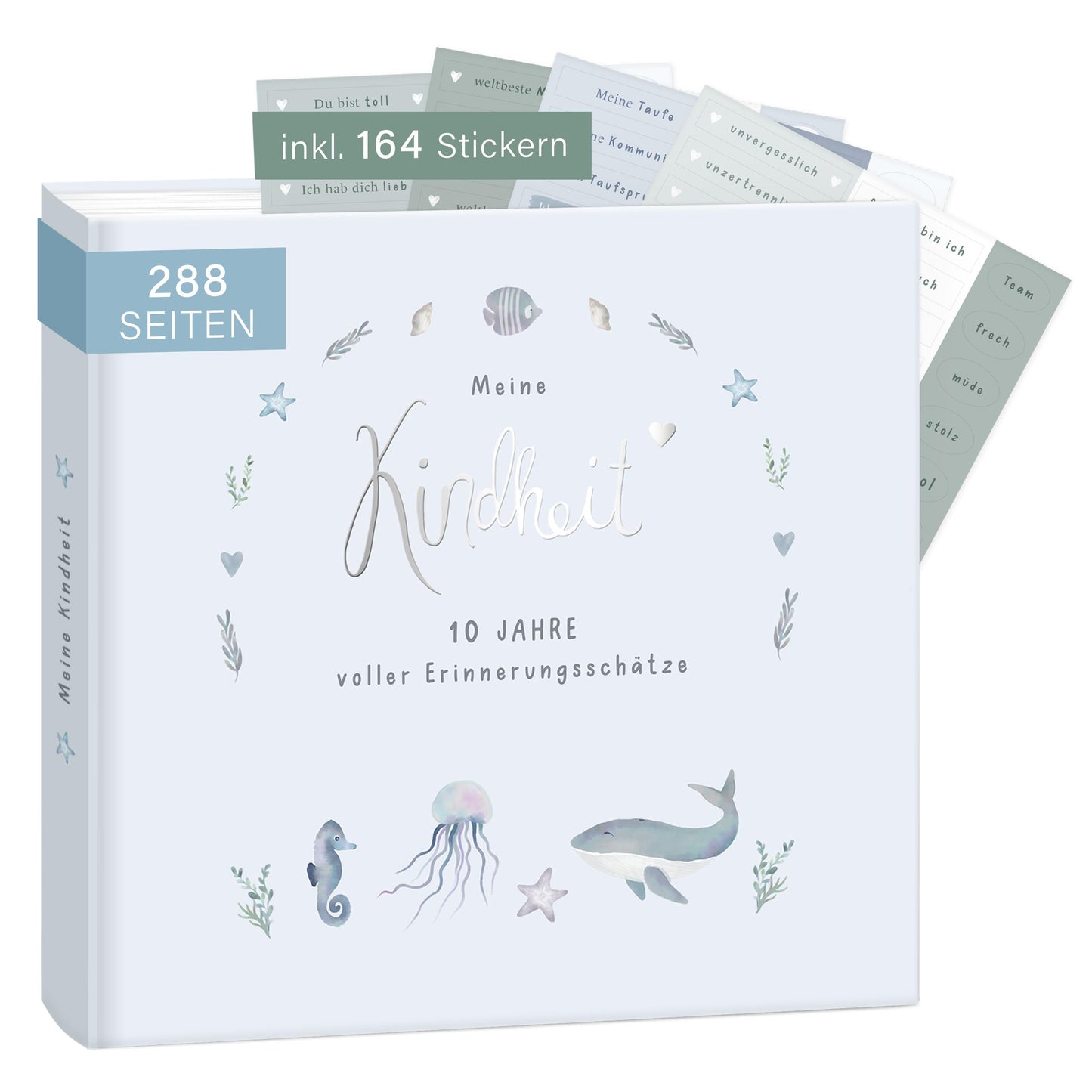 mintkind® "My Childhood" Memory Album Whale Design + Sticker Set I Your First 10 Years I Photo Album Children's Gifts for Birth Baby Book for Recording Diary Children's Album Memory Book Child