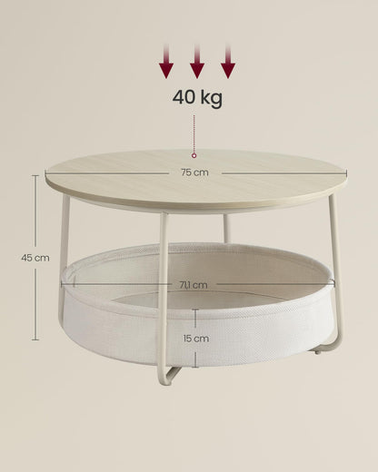 VASAGLE round coffee table with storage, side table, living room table with fabric basket, modern, metal frame, natural beige-cream LCT244K01