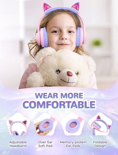 iClever Bluetooth headphones for kids over ear, adjustable 74/85dBA volume control, 50 hours of playtime, Bluetooth 5.2, kids headphones with microphone for school/tablet/phone/PC