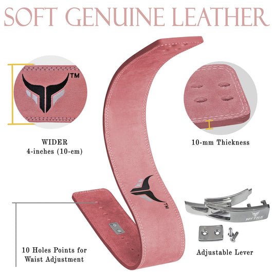 Mytra Fusion weightlifting belt 100% Genuine Leather Weightlifting Belt white buckle, Lifting Belt for Gym, Fitness, Training, weightlifting belt Men & Women Gym Belt (Pink, L)