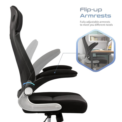 IntimaTe WM Heart Office Chair Ergonomic, Desk Chair with Foldable Armrests, Headrest and Lumbar Support, Mesh Executive Chair with Wheels, Black