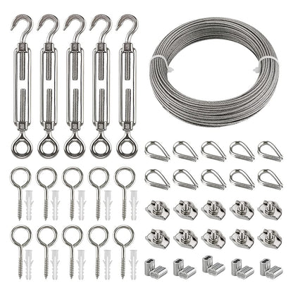 Stainless Steel Wire Rope Trellis - 35m PVC Coated Steel Cable Tensioning Kit with Turnbuckle M5, Eye Screw, Thimble, Wire Rope Clamp & Aluminum Rope Clamp for Climbing Plants, Railing, Light/Picture Hanging.