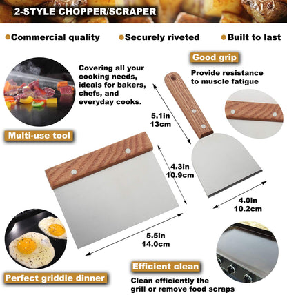 ROMANTICIST 8Pcs Grill Spatula Plancha Kit - Stainless Steel Teppanyaki Spatula for Men Women - Heavy Duty Stainless Steel Grill Spatula Men