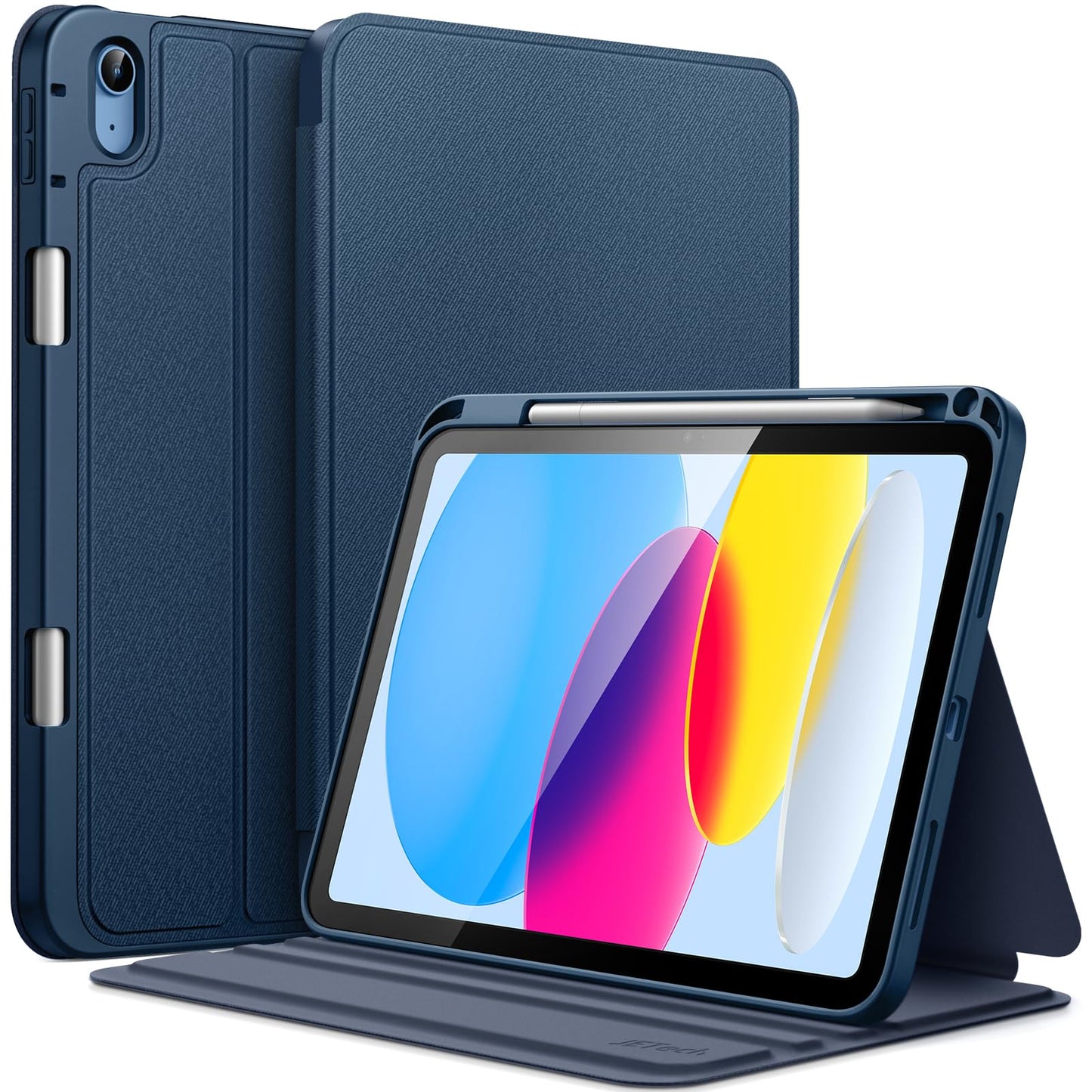 JETech case for iPad (A16) 11th/10th Generation (2025/2022) with pencil holder, thin folio stand tablet cover, multi-angle viewing (navy)