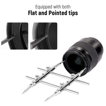 NEEWER Stainless Steel Lens Spanner Wrench, Professional Curved Double-Ended Point/Flat Tool for Removing Lenses with 4 Screws, Lens Repair Opening Key for DSLR Camera Telescope Lens